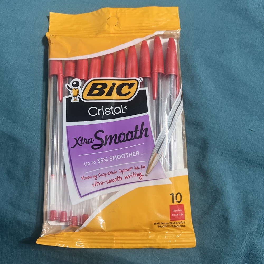 NEW BIC Cristal Xtra Smooth Ball Pen 10 Ct - 1 Pack- Medium Point (1.0 mm) - Red